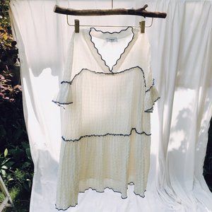 Summer white frill dress with blue stripe